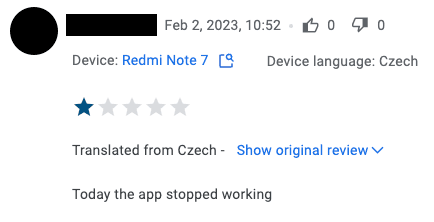 A Google play store 1 star review